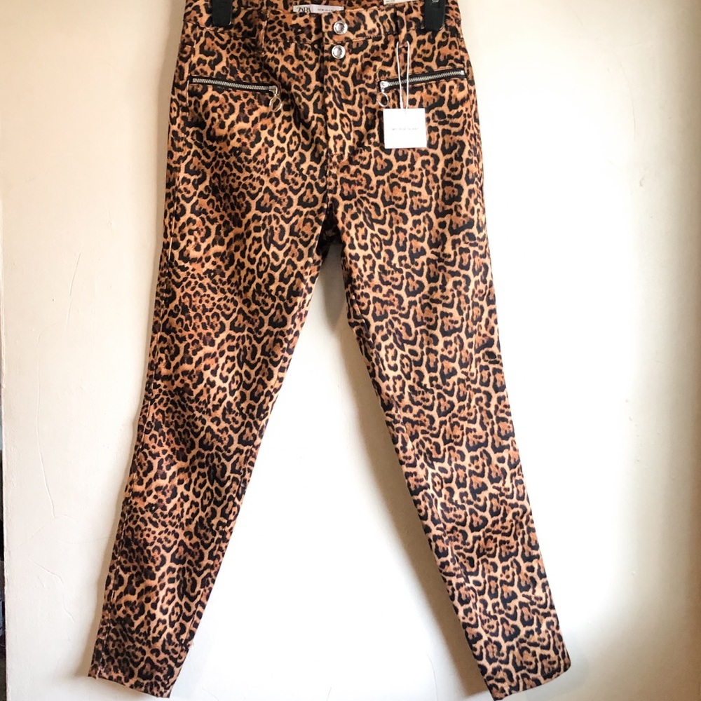 ZARA Leopard Mid Rise Skinny Pants Size 6